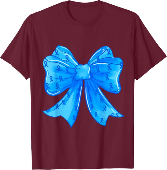 Diabetes Awareness Girly Coquette Bow Blue Ribbon Cute T-Shirt - T-Shirt | Maroon