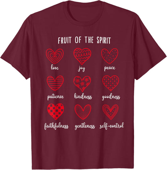 Fruit of The Spirit Christian Hearts Valentines Day T-Shirt - T-Shirt | Maroon