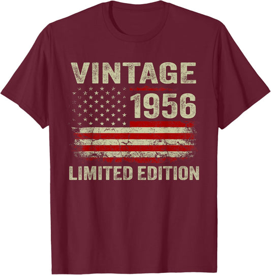 70 Year Old Gifts Vintage 1956 American Flag 70th Birthday T-Shirt - T-Shirt | Maroon