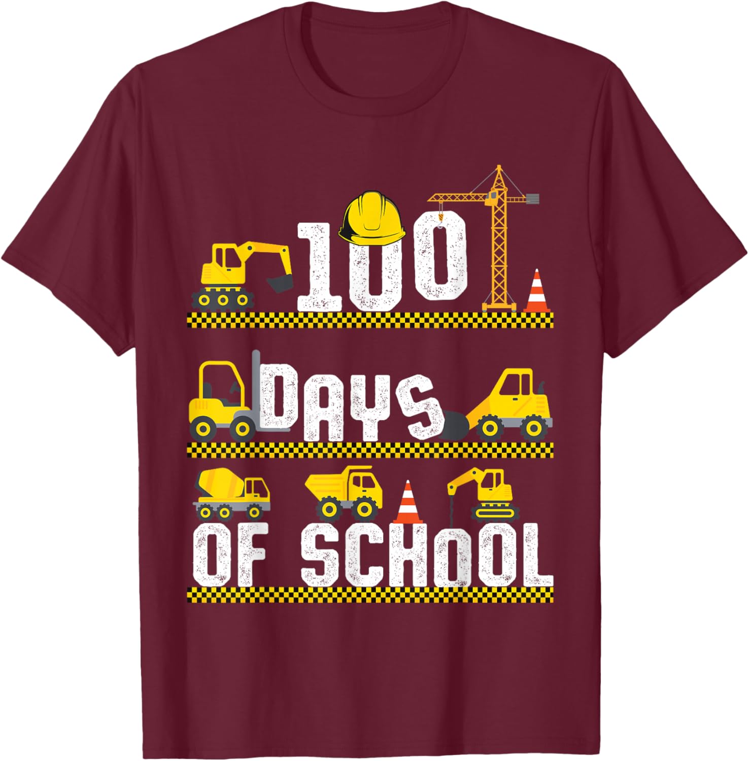 100 Days of School Construction Truck 100th Day Boys Kids T-Shirt - T-Shirt | Maroon