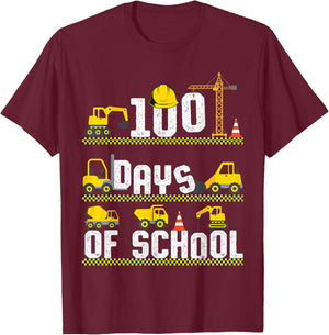 100 Days of School Construction Truck 100th Day Boys Kids T-Shirt - T-Shirt | Maroon