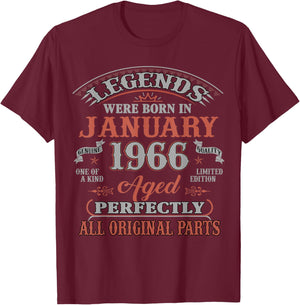 60th Birthday Gift Legend Born in January 1966 60 Yrs Old T-Shirt - T-Shirt | Maroon