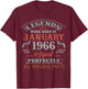 60th Birthday Gift Legend Born in January 1966 60 Yrs Old T-Shirt - T-Shirt | Maroon