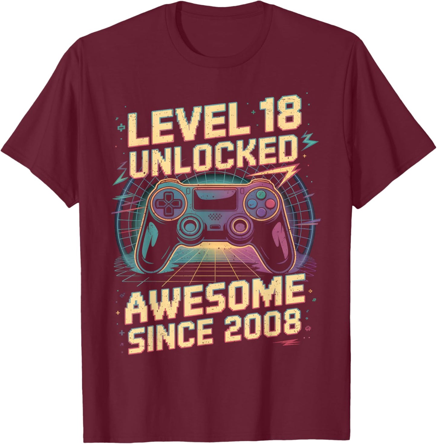18 Year Old Boy Level 18 Gamer 2008 18th Birthday Party Gift T-Shirt - T-Shirt | Maroon