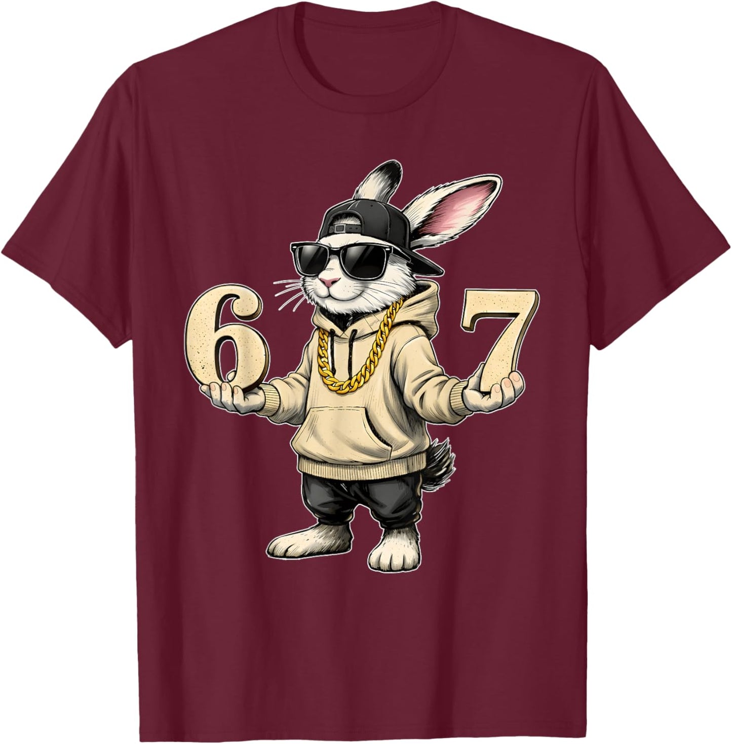 Funny Easter Day Bunny 6 7 Six Seven Meme Men Boy Kid T-Shirt - T-Shirt | Maroon