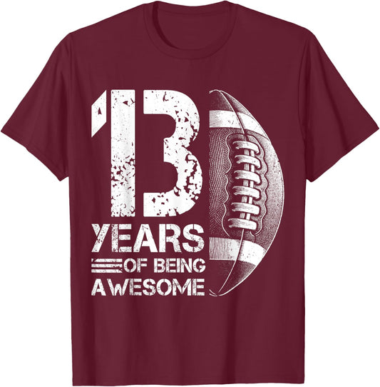 13th Birthday Retro American Football 13 Years Old Boy Girl T-Shirt - T-Shirt | Maroon