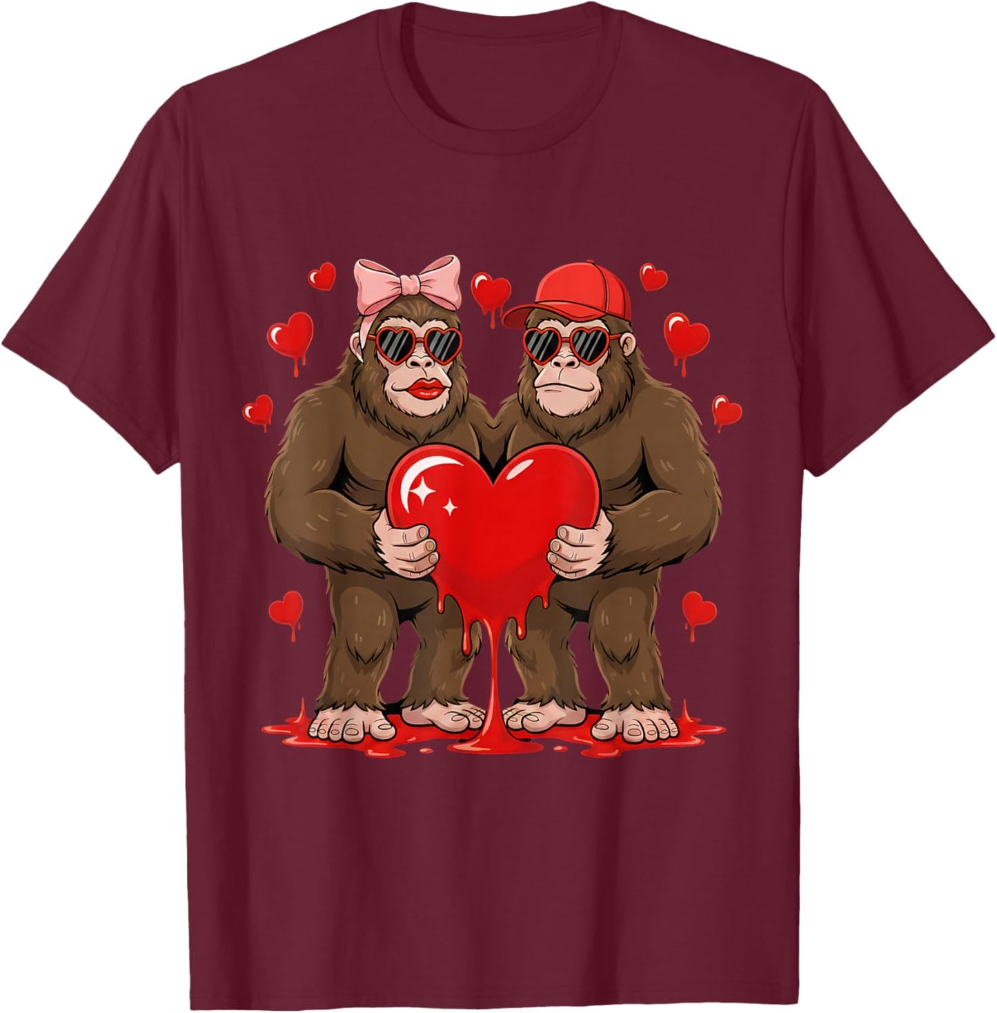 Valentine Bigfoot Sasquatch Lover Cute Valentines Day T-Shirt - T-Shirt | Maroon