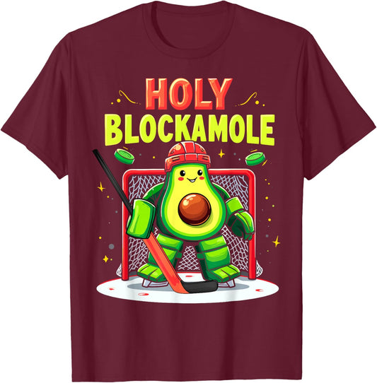Holy Blockamole Funny Avocado Ice Hockey Goalie Player T-Shirt - T-Shirt | Maroon