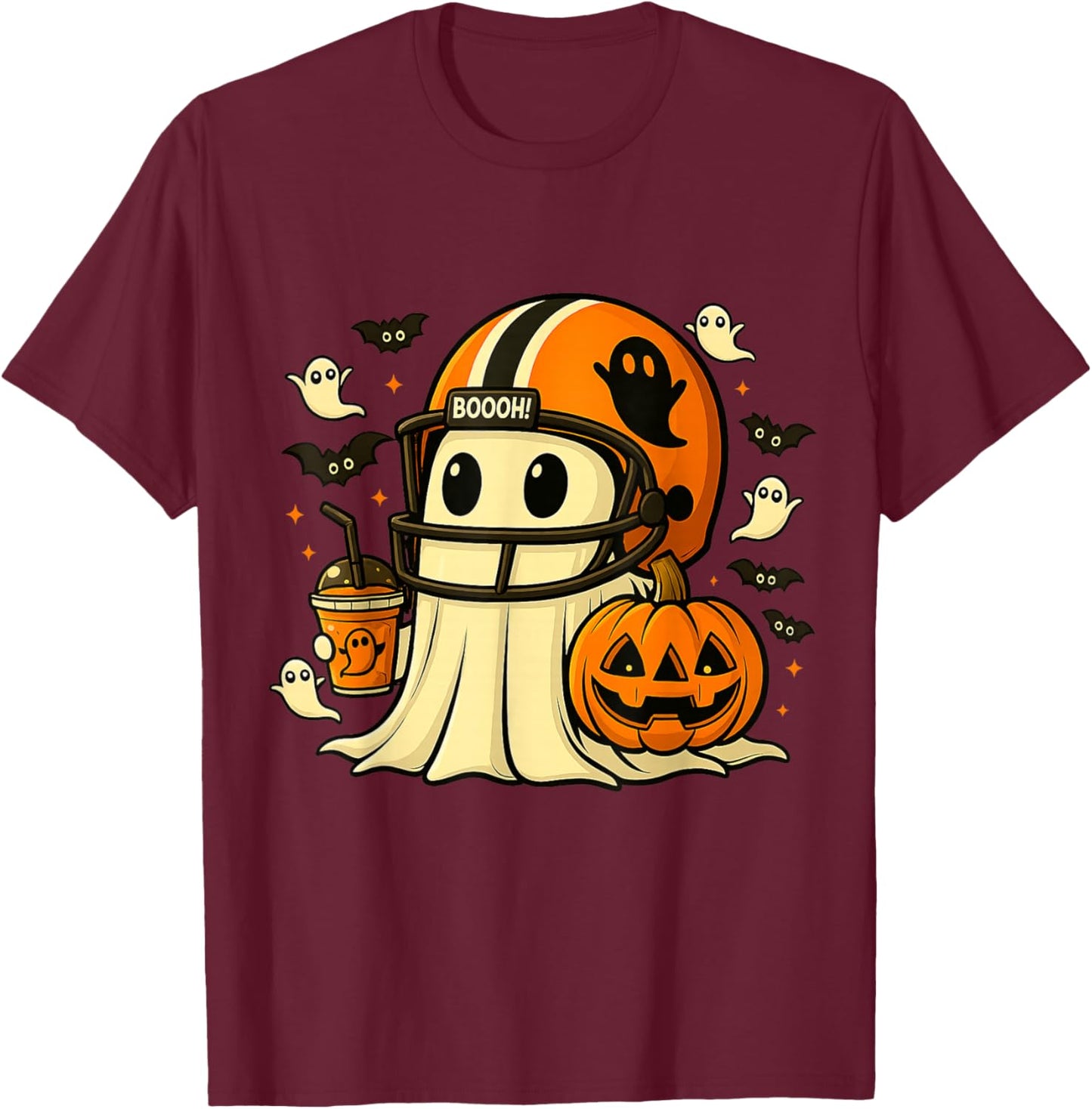Ghost Ready for Football, Halloween and Pumpkin Patch Season T-Shirt - T-Shirt | Maroon