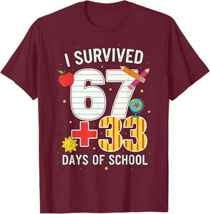 I Survived 67 33 Days of School Meme for Teacher & Students T-Shirt - T-Shirt | Maroon