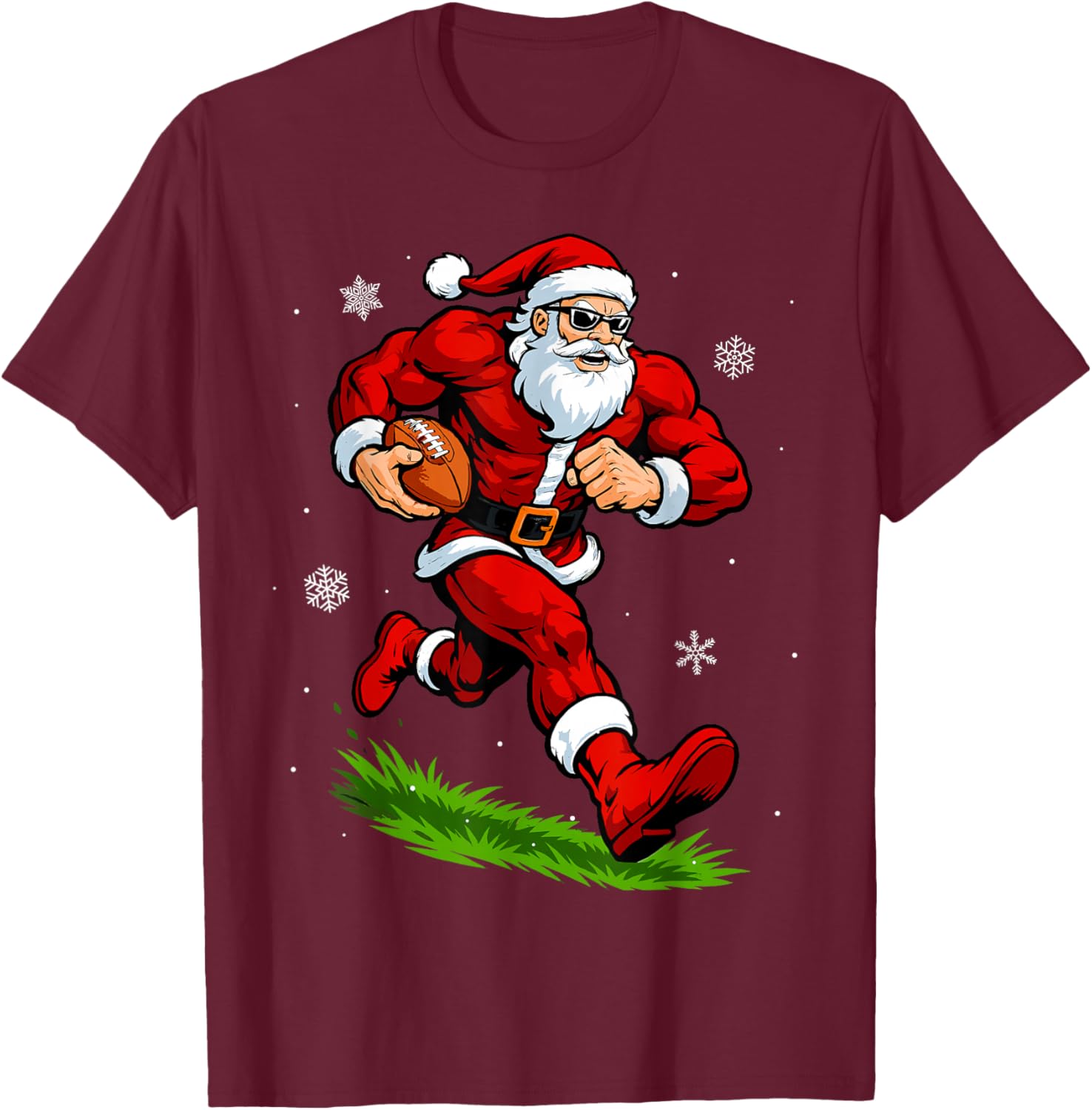 Santa Playing Football Xmas Funny Christmas Football Santa T-Shirt - T-Shirt | Maroon