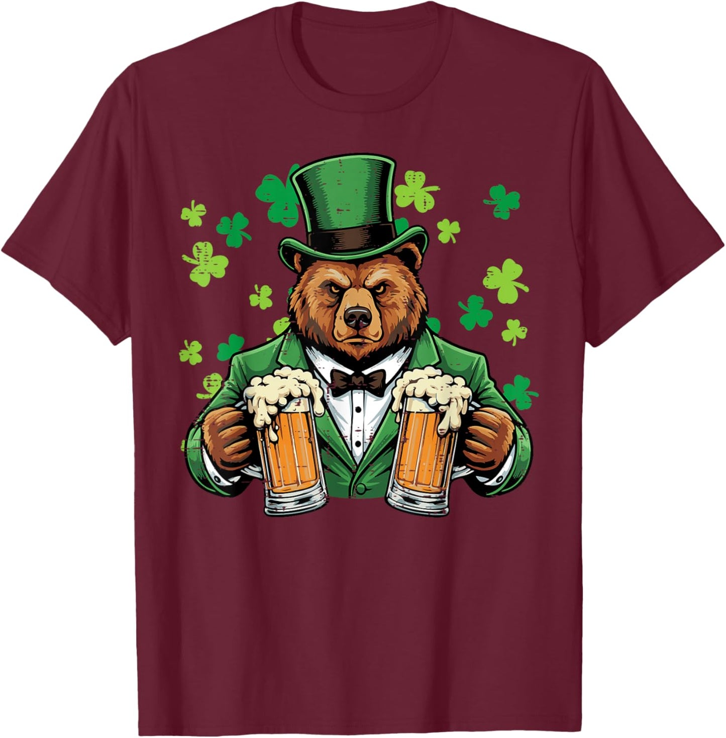 St Patricks Day Bear Funny Irish Pub Paddys Men Women T-Shirt - T-Shirt | Maroon
