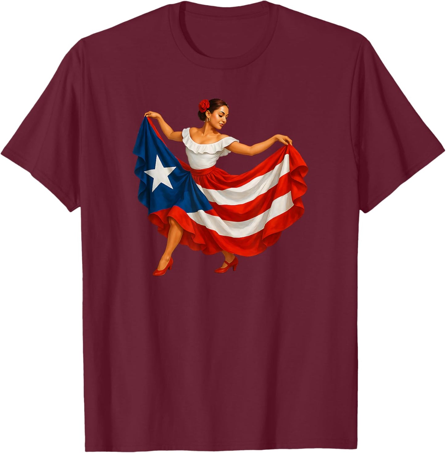 Puerto Rico Girl Boricua Flag Puerto Rican Folkloric Dance T-Shirt - T-Shirt | Maroon