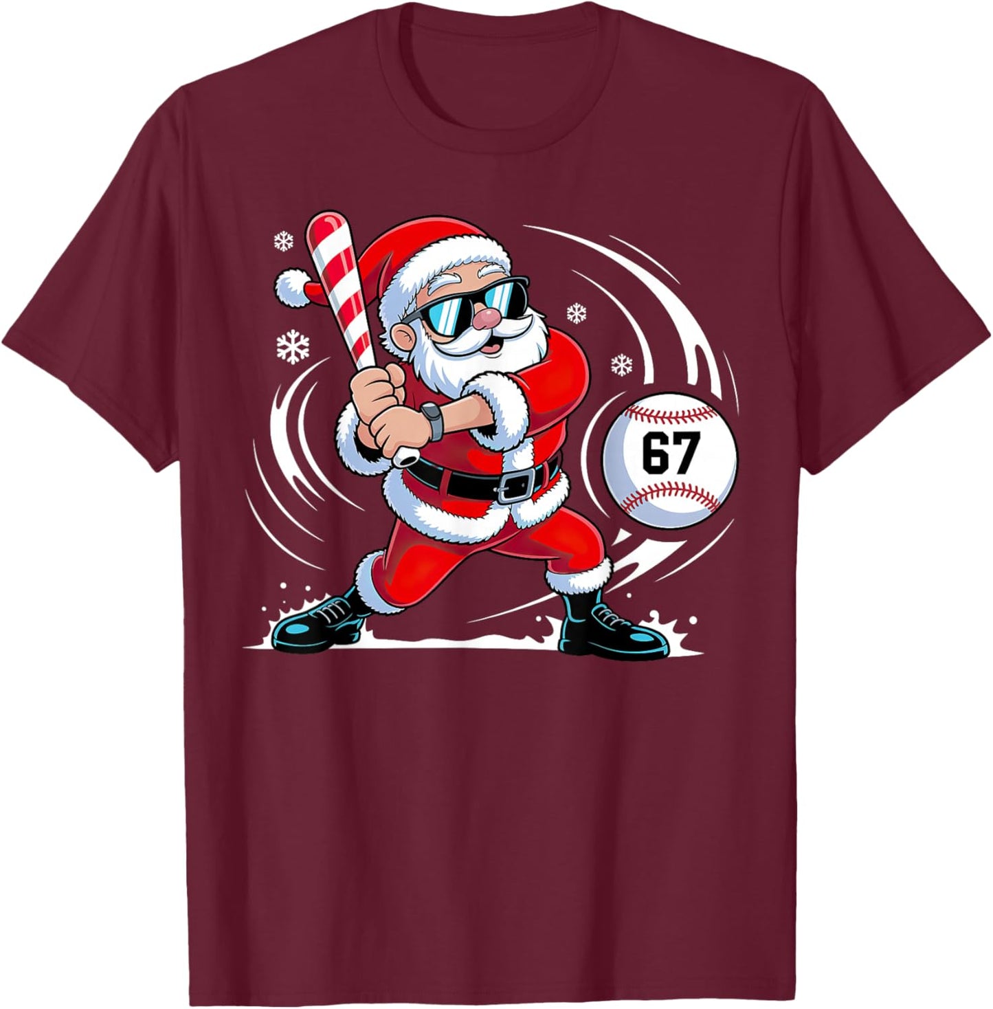 Baseball Santa 67 Christmas Xmas T-Shirt - T-Shirt | Maroon