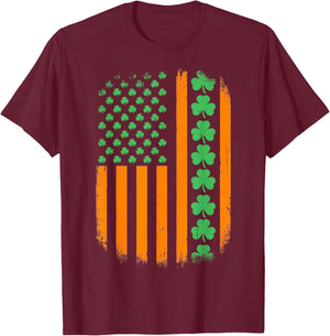 Shamrock Irish American Flag T-Shirt - T-Shirt | Maroon