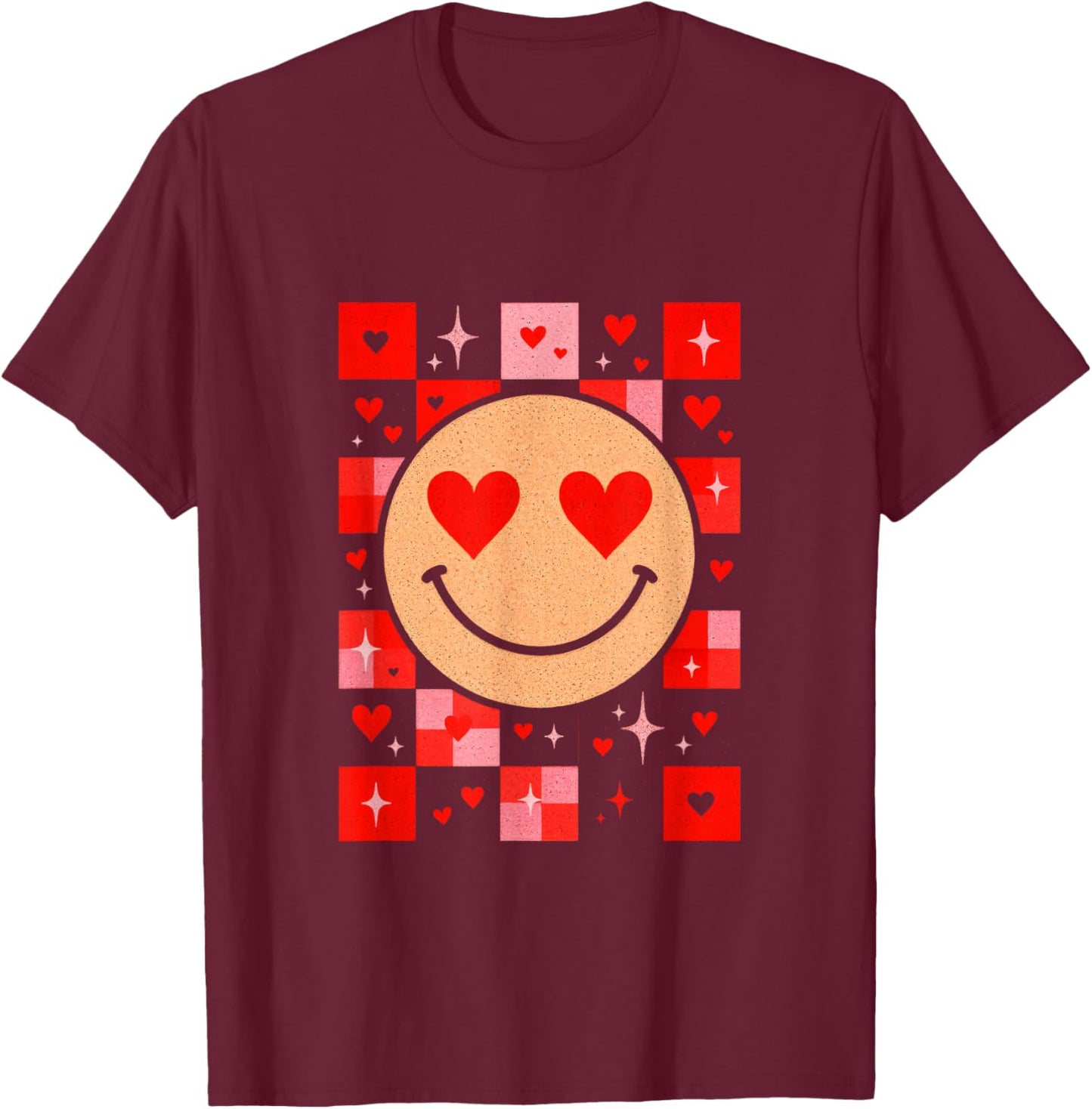Smile Face - Retro Groovy Valentine Vibes T-Shirt - T-Shirt | Maroon