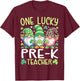 One Lucky Pre-K Teacher Gnomes Patricks Day Gnome Lover T-Shirt - T-Shirt | Maroon