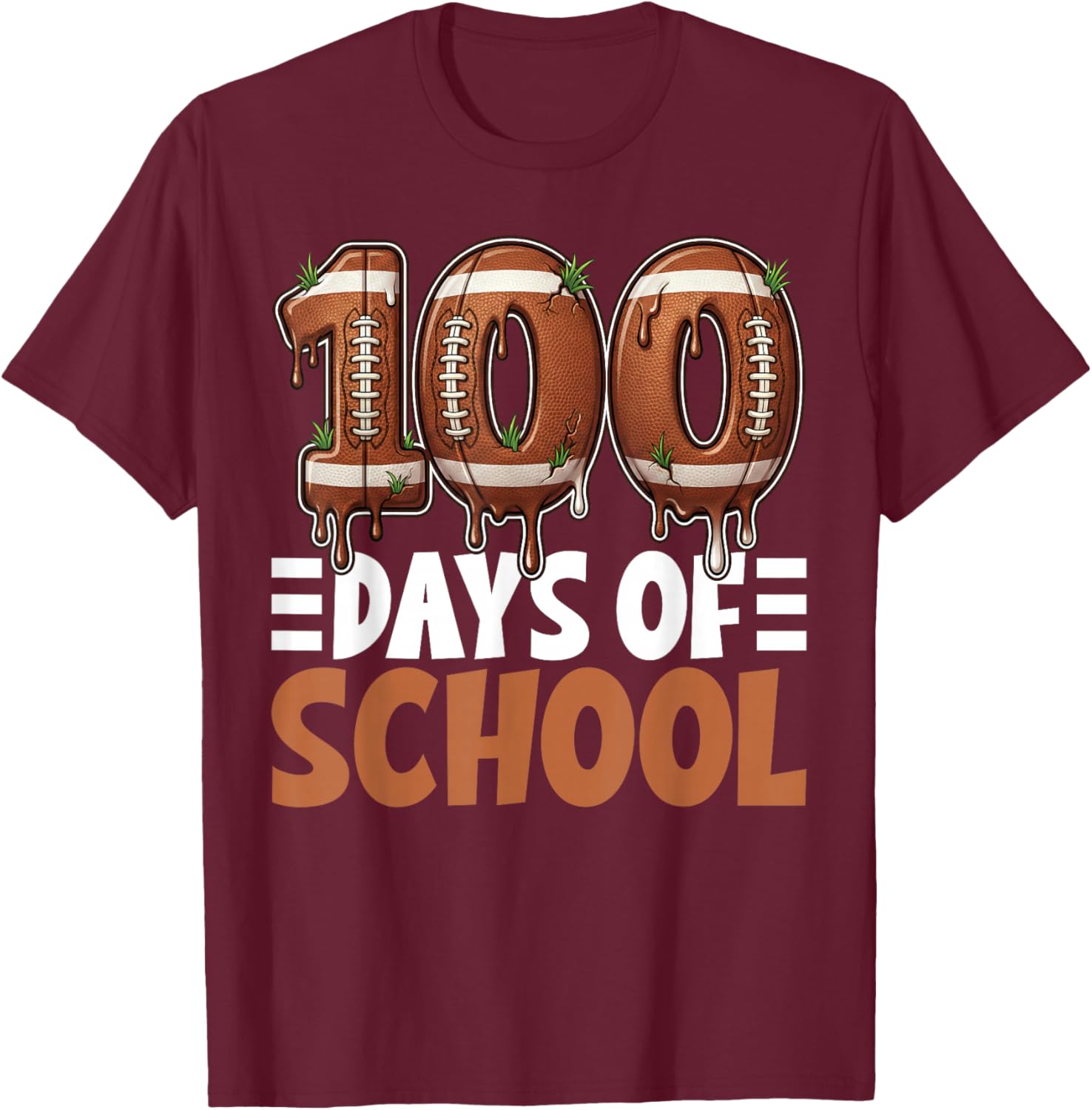 100 Days of School Football Drip 100th Day of School Boys T-Shirt - T-Shirt | Maroon