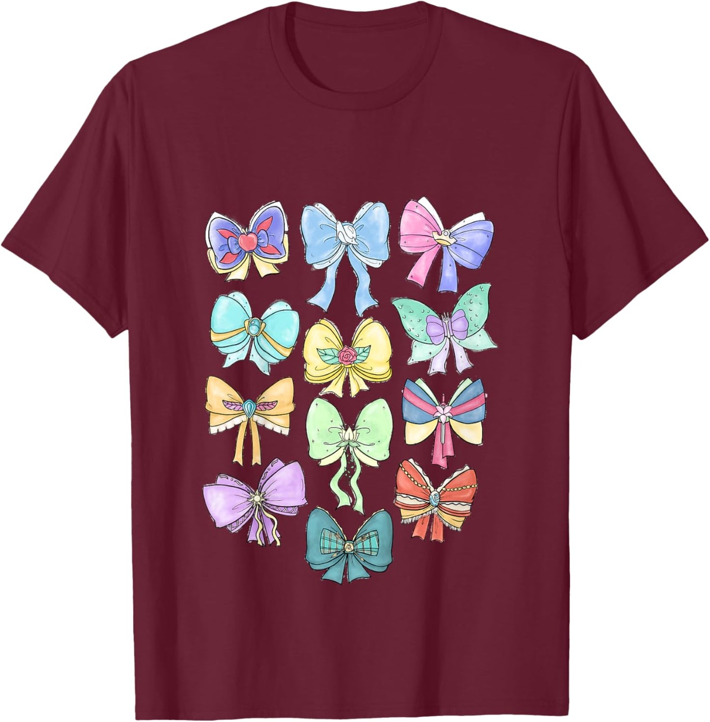 Disney Princess Cute Ribbons and Bows Pastel Colors Logo T-Shirt - T-Shirt | Maroon