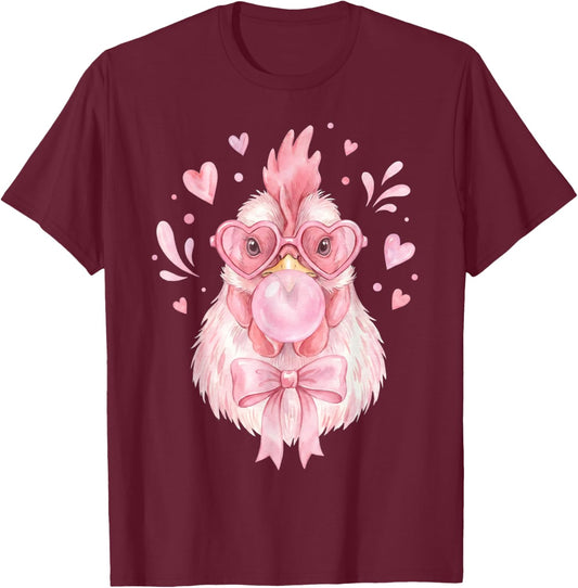 Chicken Farm Valentine Cupid Coquette Bow Blowing Bubblegum T-Shirt - T-Shirt | Maroon