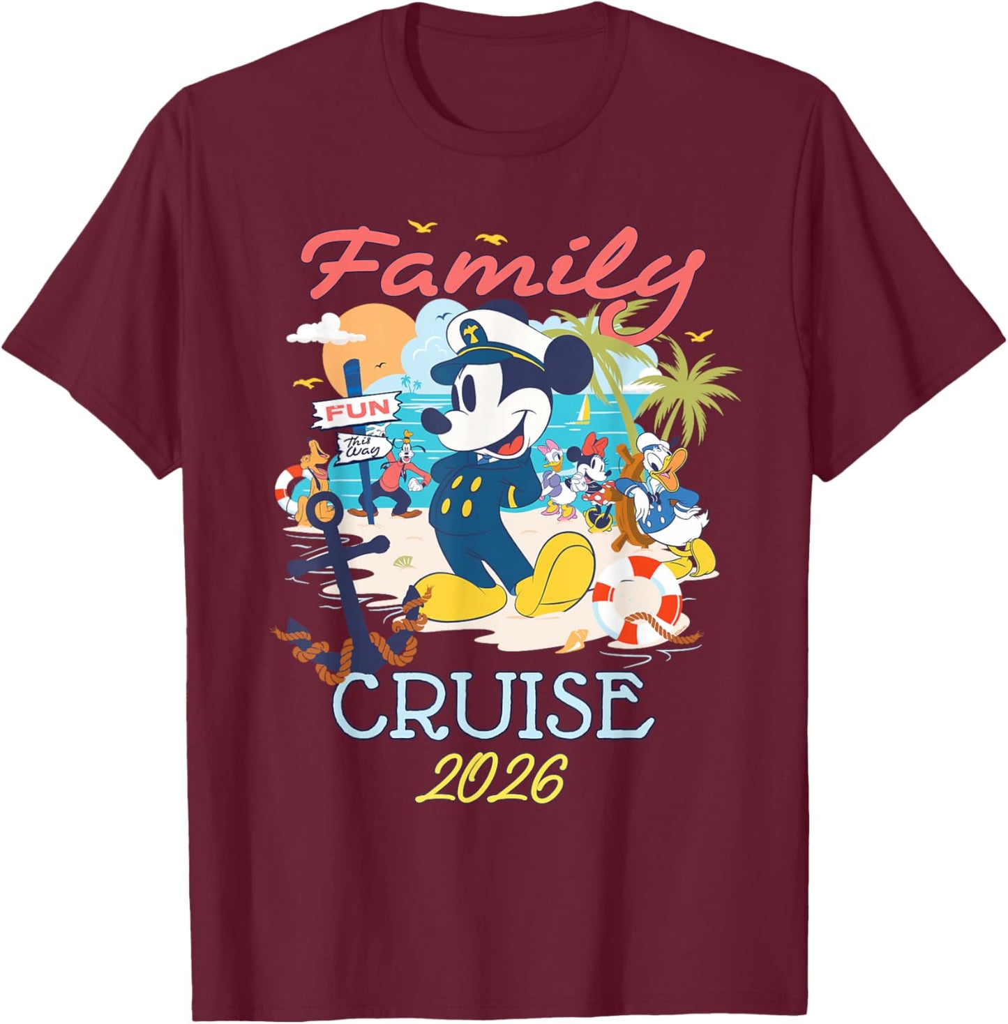 Disney Mickey Mouse & Friends Family Cruise 2026 Vacation T-Shirt - T-Shirt | Maroon