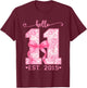 Hello Eleven Est 2015 Pink Coquette Bow 11th Birthday Girl T-Shirt - T-Shirt | Maroon