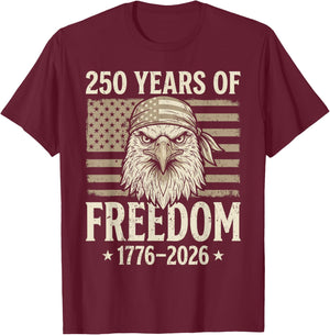Flag Vintage 250 Years American 1776 2026 250th USA Birthday T-Shirt - T-Shirt | Maroon