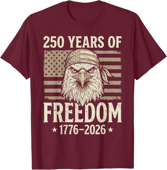 Flag Vintage 250 Years American 1776 2026 250th USA Birthday T-Shirt - T-Shirt | Maroon