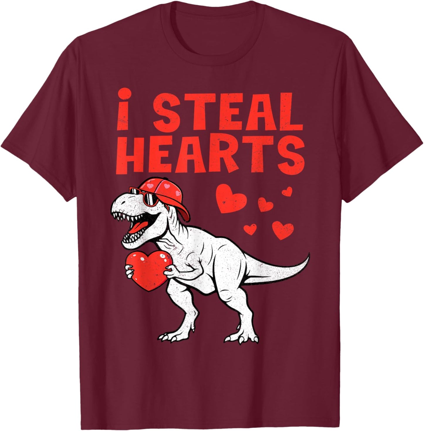 I Steal Hearts T-Rex Dino Valentines Day Boy Toddlers Kids T-Shirt - T-Shirt | Maroon