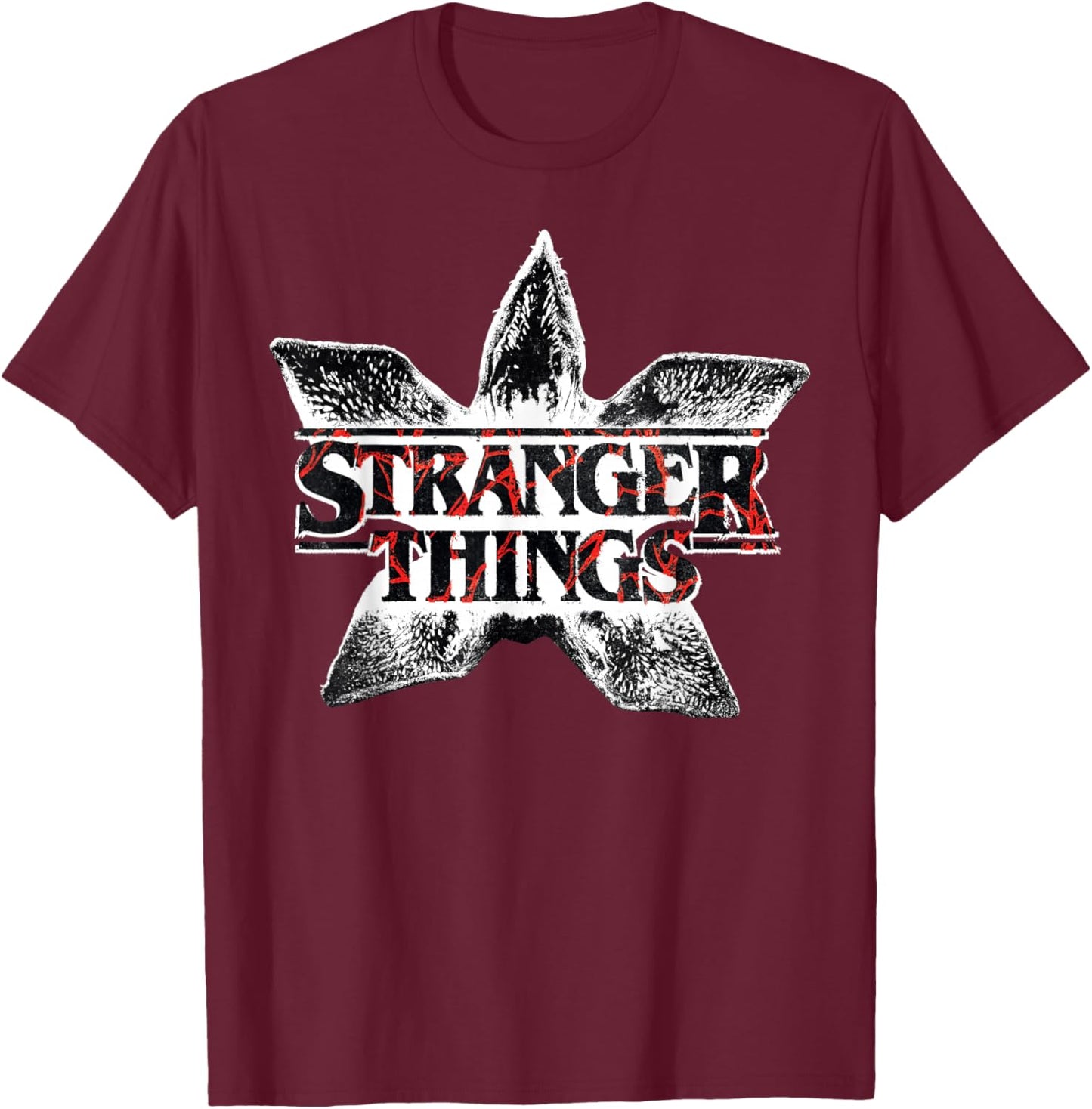 Stranger Things Season 5 Demogorgon Face Retro Logo T-Shirt - T-Shirt | Maroon