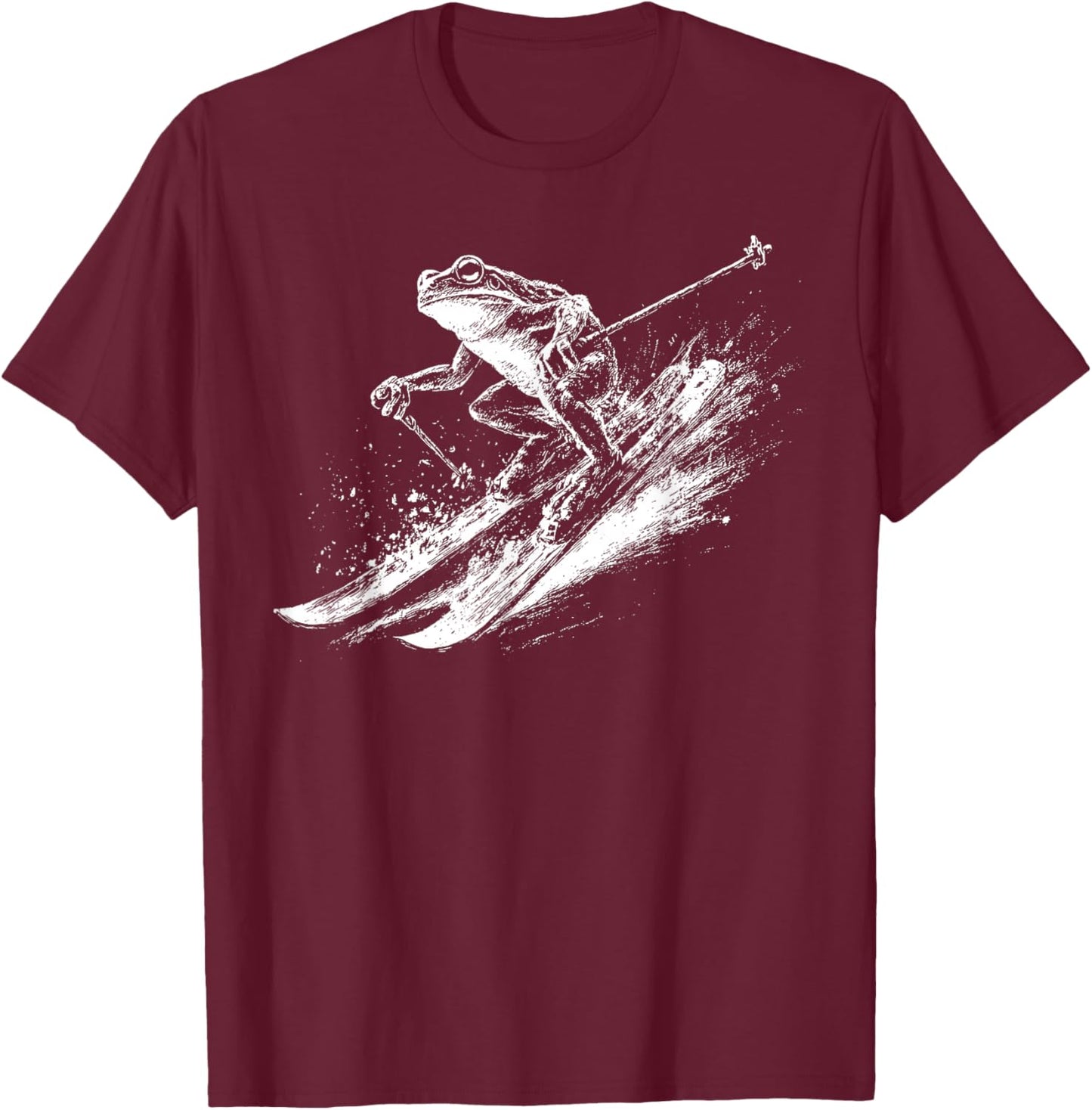 Vintage Frog Snow Skiing Downhill Ski Squad Winter Sports T-Shirt - T-Shirt | Maroon