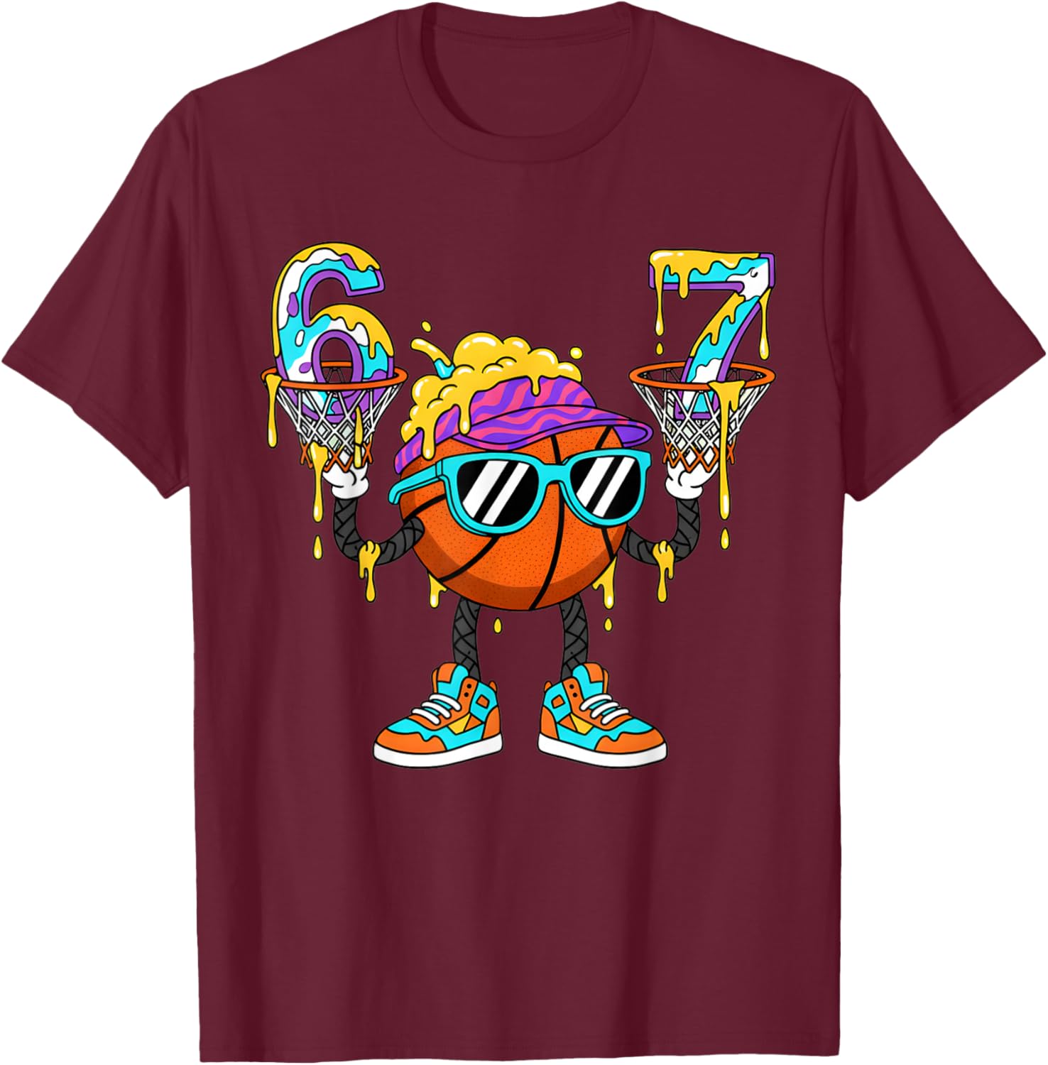 Cool Basketball 67 Kids Ice Cream Drip Funny Six Seven Boys T-Shirt - T-Shirt | Maroon