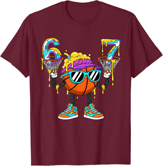 Cool Basketball 67 Kids Ice Cream Drip Funny Six Seven Boys T-Shirt - T-Shirt | Maroon