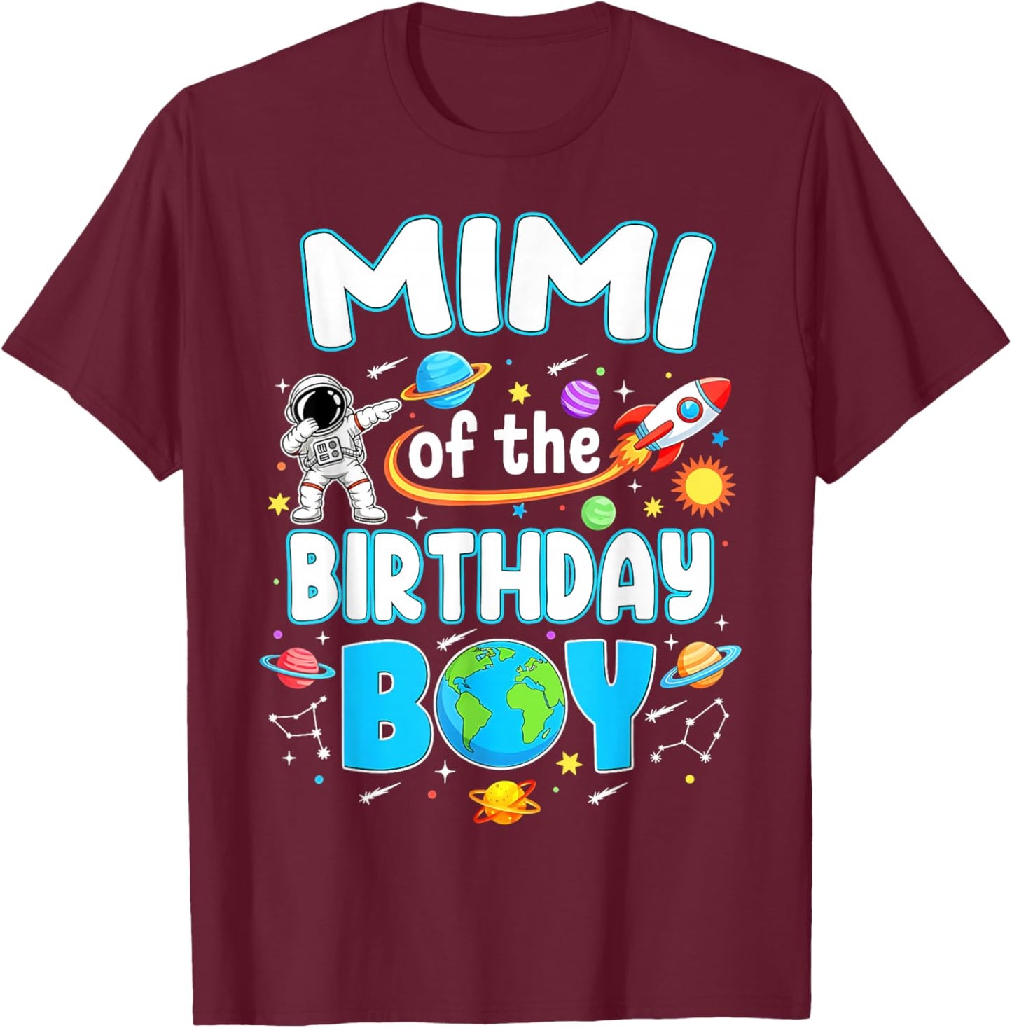 Mimi of The Birthday Boy Astronaut Family Space Planets T-Shirt - T-Shirt | Maroon