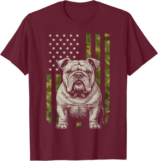 Bulldog US Flag 4th of July T-Shirt - T-Shirt | Maroon