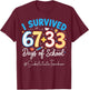 Substitute Teacher I Survived 100 Days of School 67+33 Math T-Shirt - T-Shirt | Maroon