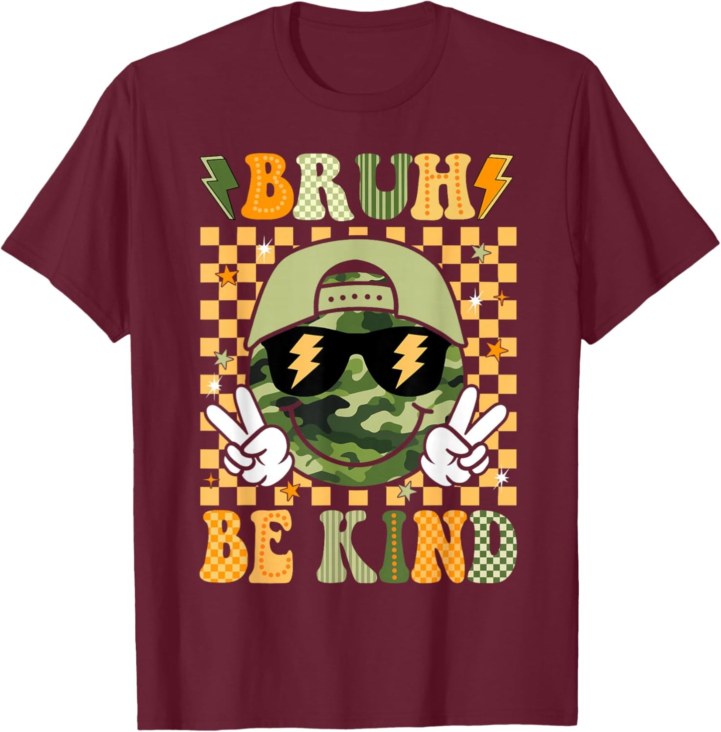 Bruh Be Kind Inspirational Kid Boy Camo Kindness Camouflage T-Shirt - T-Shirt | Maroon