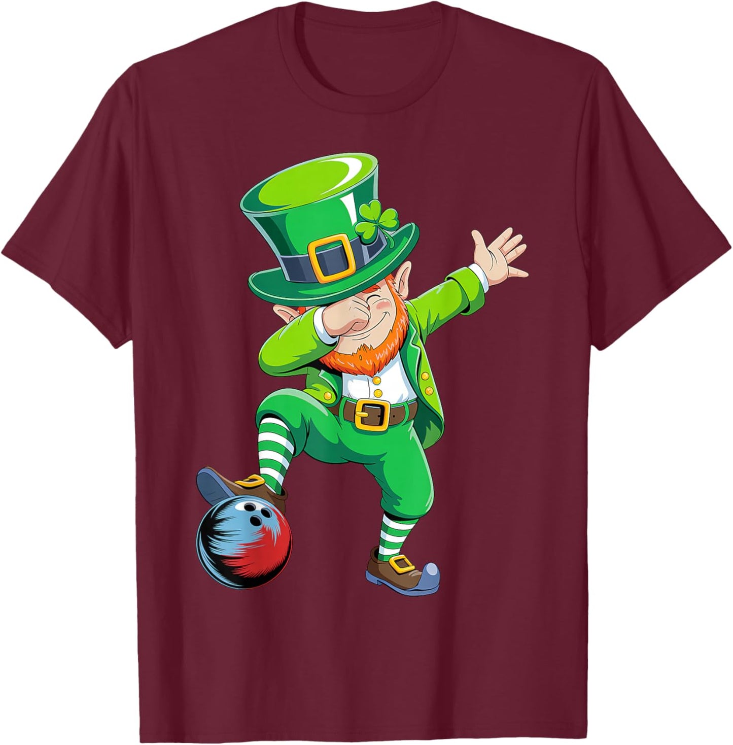 Dabbing Leprechaun Bowling St Patricks Day Boys Men Sports T-Shirt - T-Shirt | Maroon
