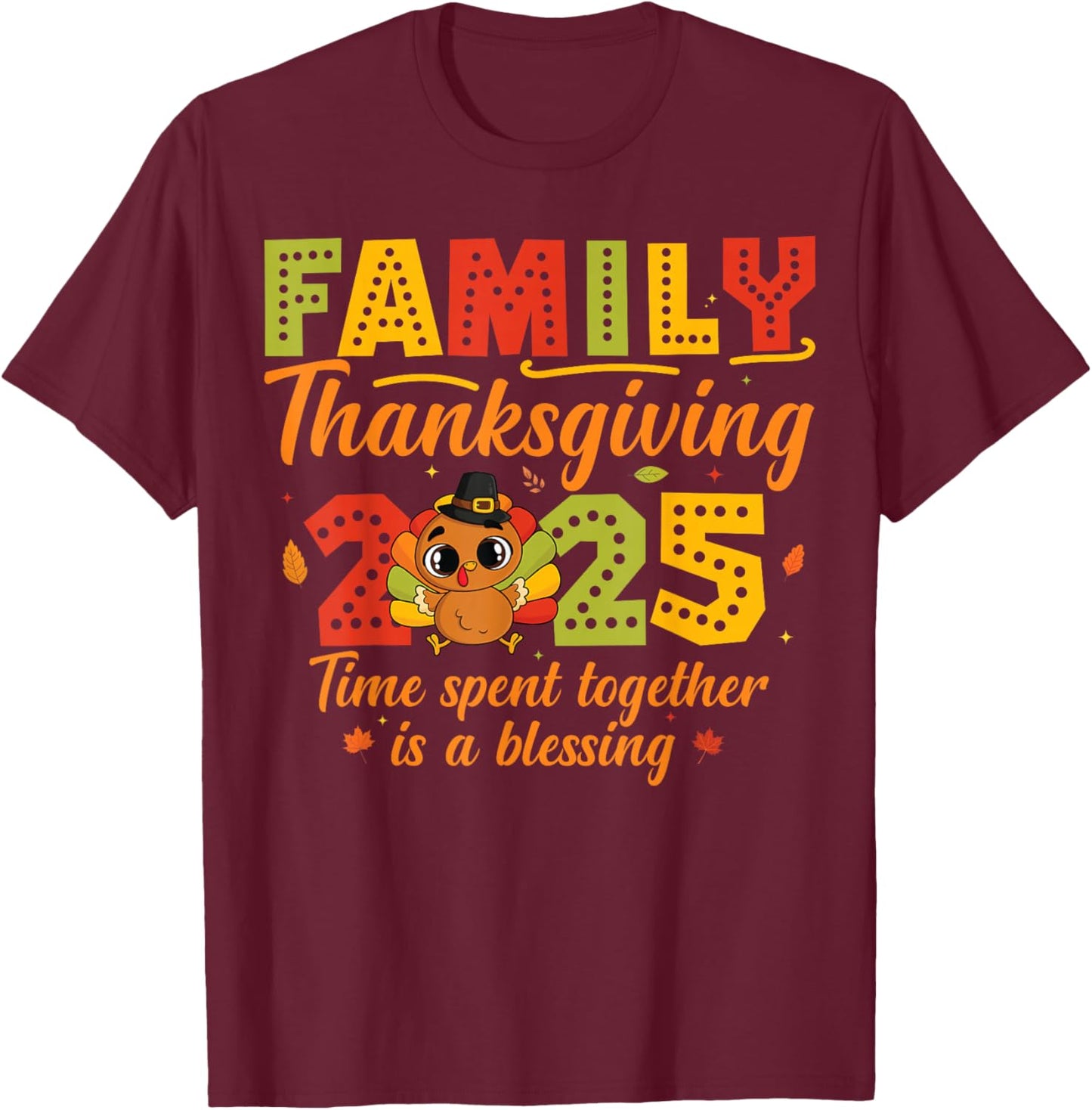 Family Thanksgiving 2025 Matching Pilgrim Hat Crew Turkey T-Shirt - T-Shirt | Maroon