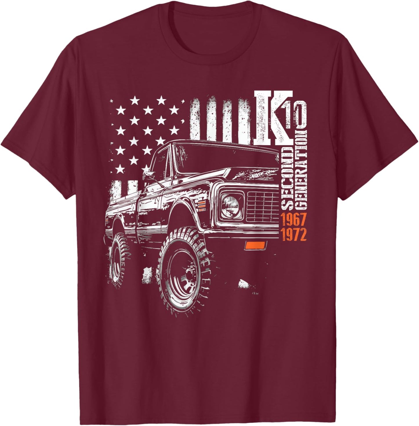 1967-1972 Second Generation K10 / C10 4x4 Custom Grill USA T-Shirt - T-Shirt | Maroon