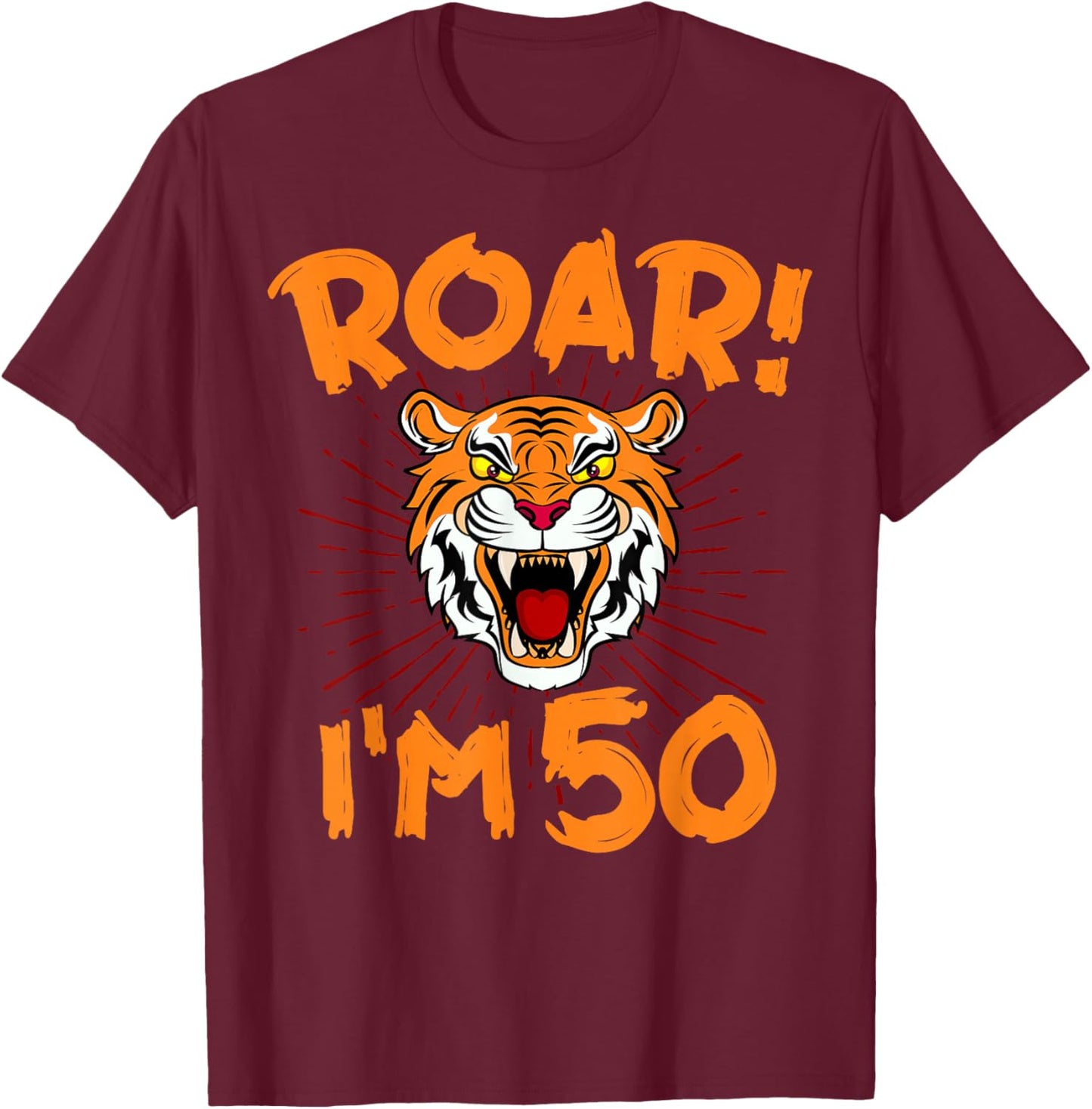 Tiger 50th Birthday Party Zoo Jungle Zookeeper Animal Lover T-Shirt - T-Shirt | Maroon