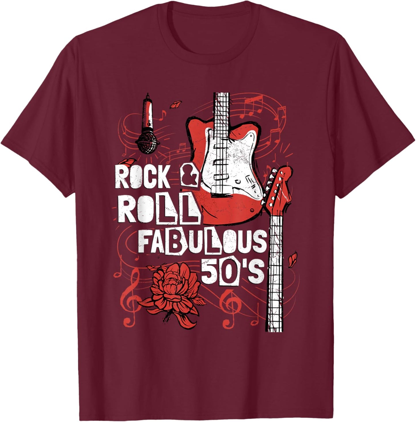 Rock & Roll Fabulous 50's Rock Band Guitar Music T-Shirt - T-Shirt | Maroon