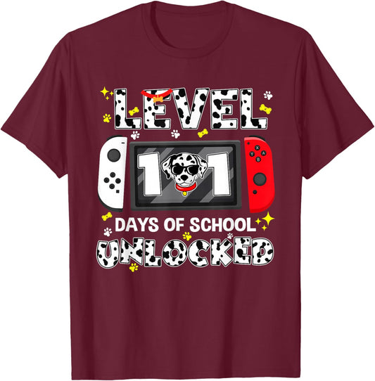 Level Unlocked Game Controller 101 Days School 100 Days T-Shirt - T-Shirt | Maroon