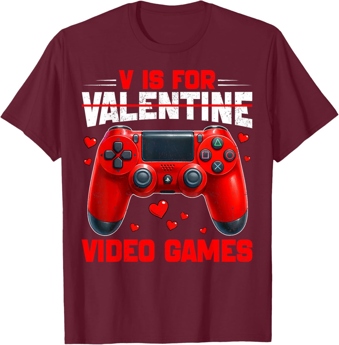 V is for Valentine Video Game Heart Outfits Men Boy Kids T-Shirt - T-Shirt | Maroon