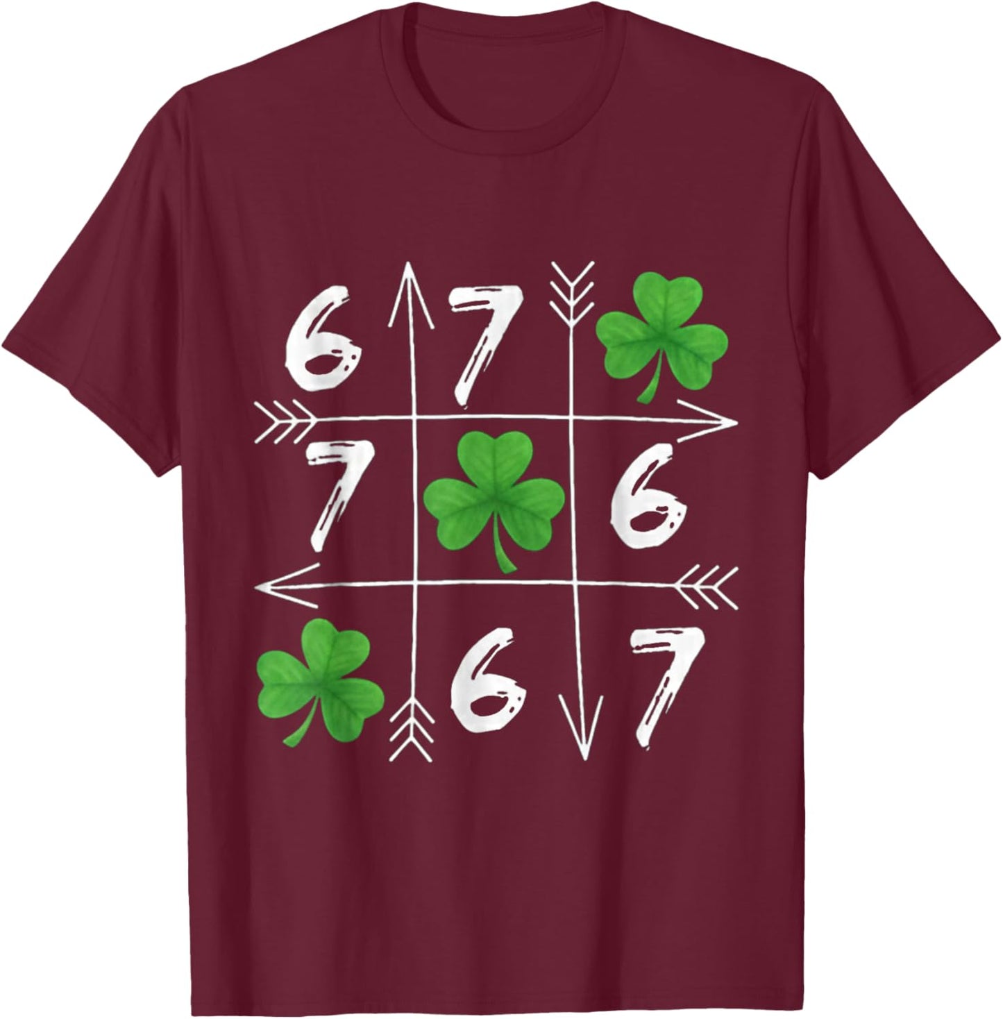Six Seven 67 Meme 6 7 St. Patrick´s Day Shamrock T-Shirt - T-Shirt | Maroon