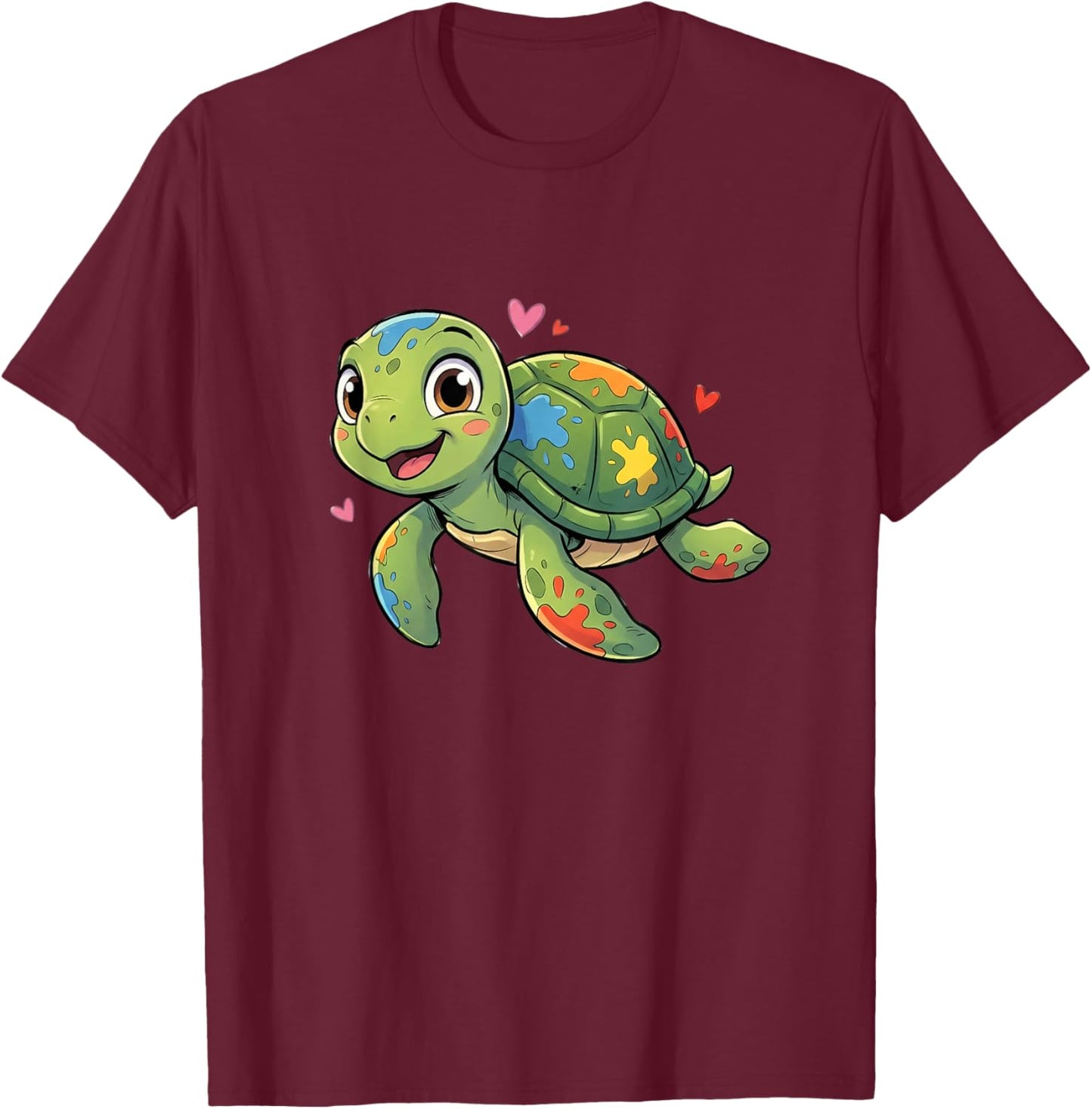 Happy Color Splash Turtle Cute Kawaii Kids Love T-Shirt - T-Shirt | Maroon
