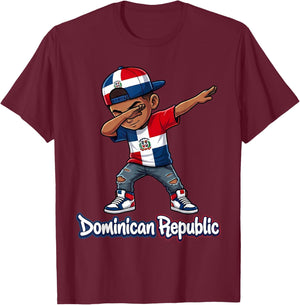 Dominican Republic Flag Dabbing Boy Dab Proud RD T-Shirt - T-Shirt | Maroon