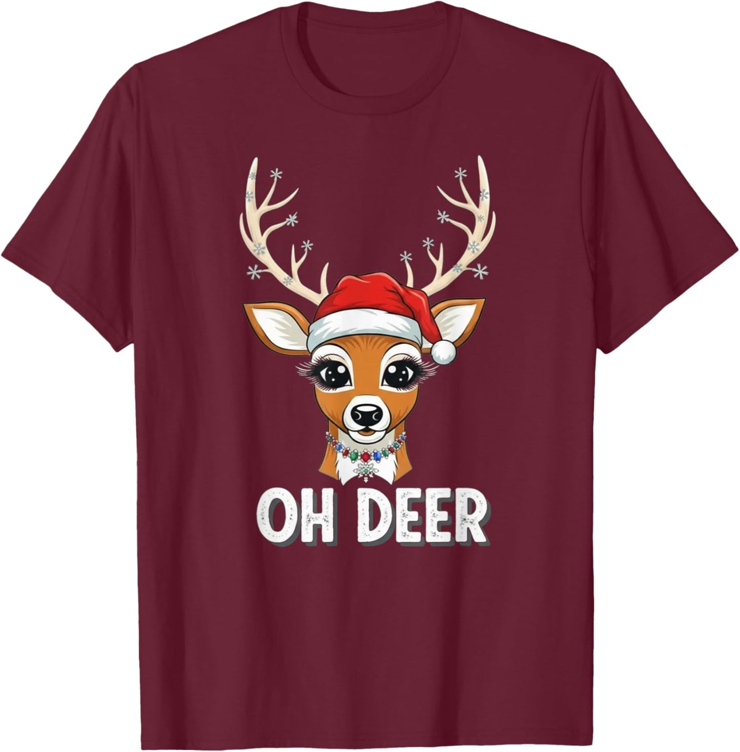Funny Oh Deer Reindeer Santa Hat Cute Christmas Pun for Holi T-Shirt - T-Shirt | Maroon
