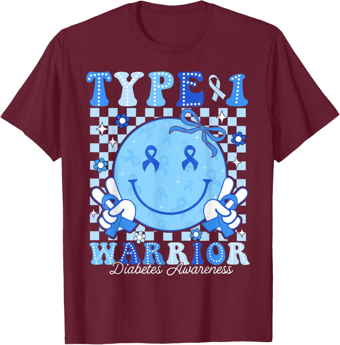 Diabetes Awareness Ribbon T1D Warrior Support Squad Girly T-Shirt - T-Shirt | Maroon