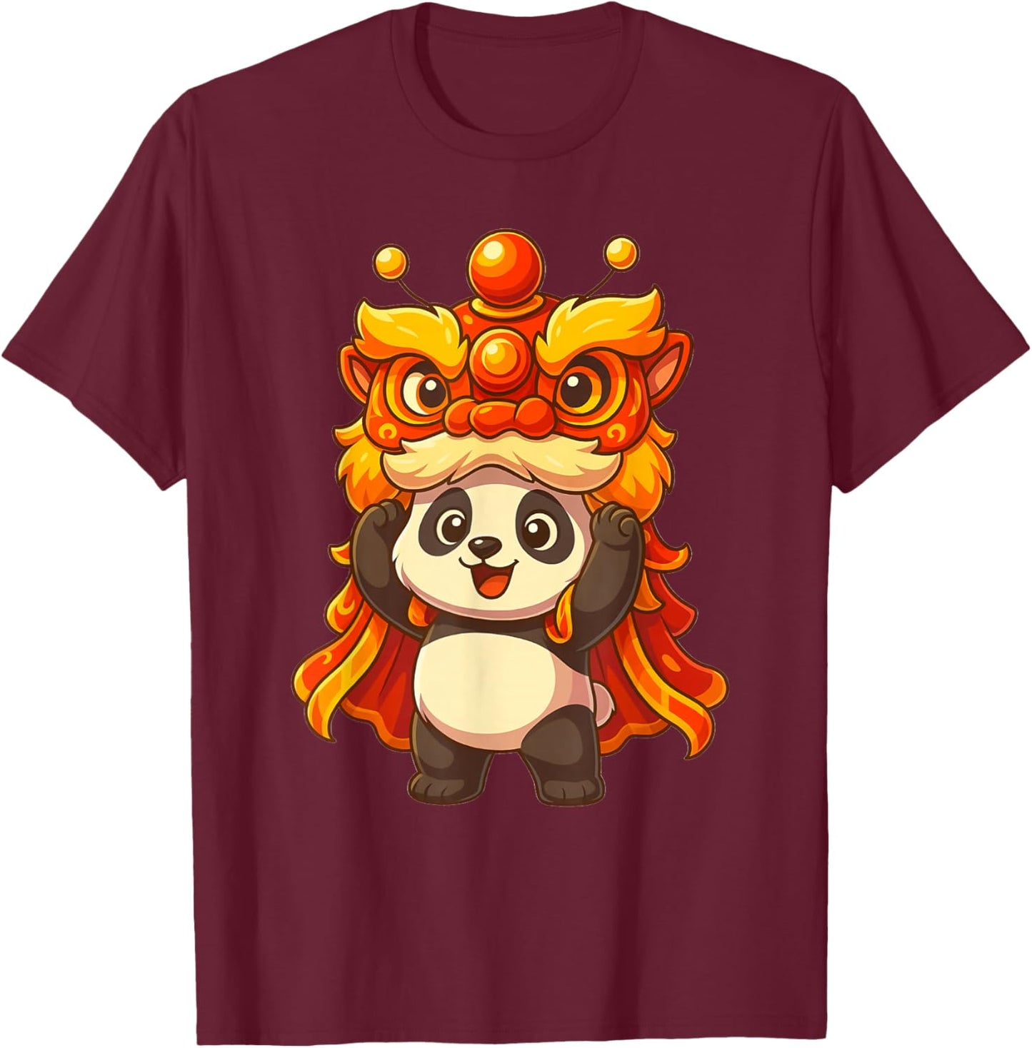 Chinese Lunar New Year Lion Dance Cute Panda China Culture T-Shirt - T-Shirt | Maroon